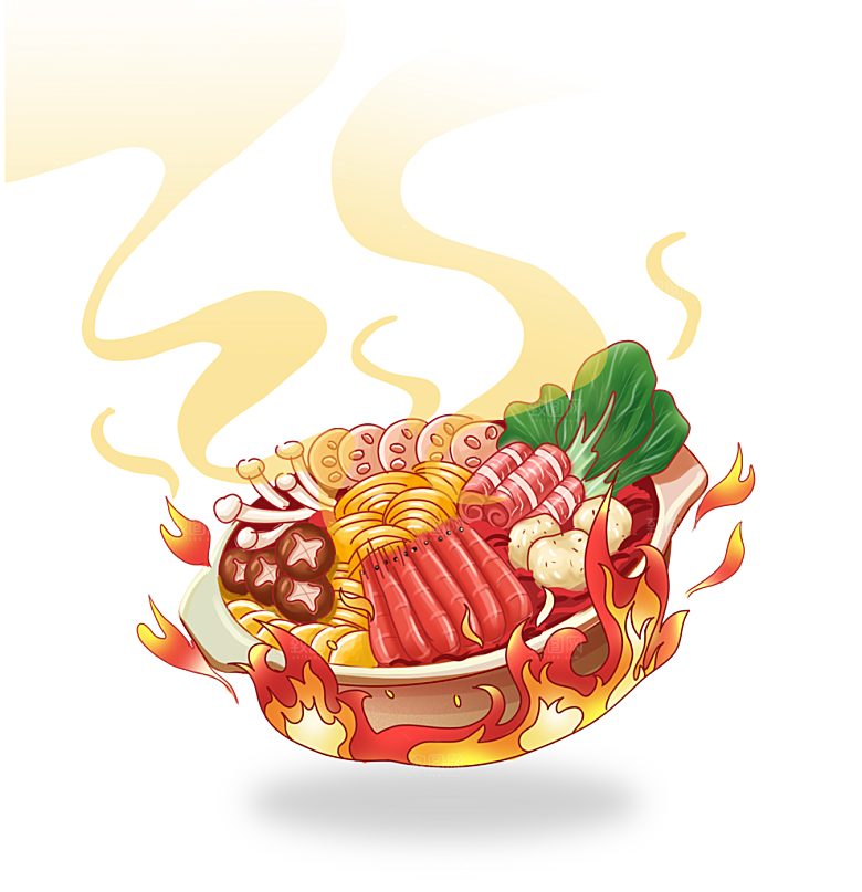 地方特色美食小吃甜点火锅元素插画