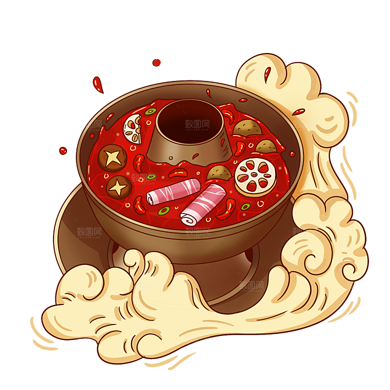 地方特色美食小吃甜点火锅元素插画