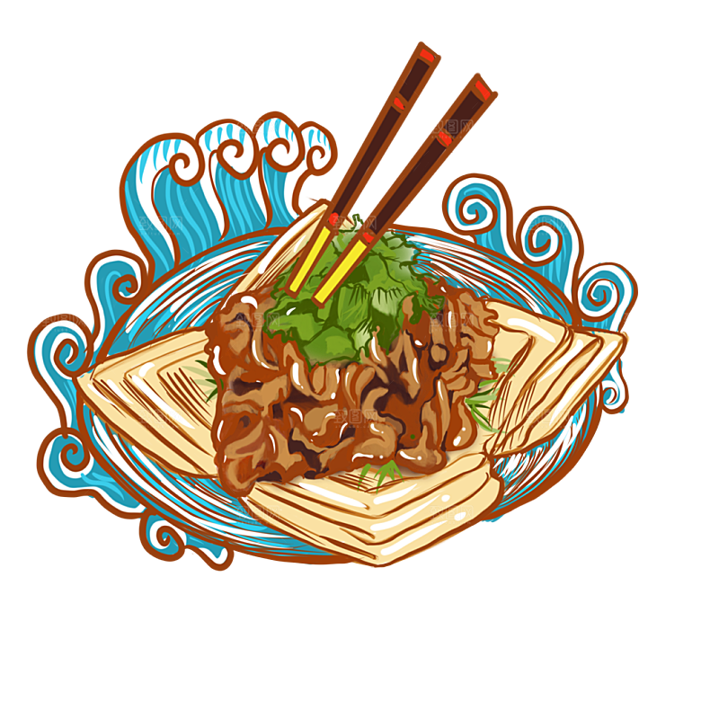 地方特色美食小吃甜点火锅元素插画