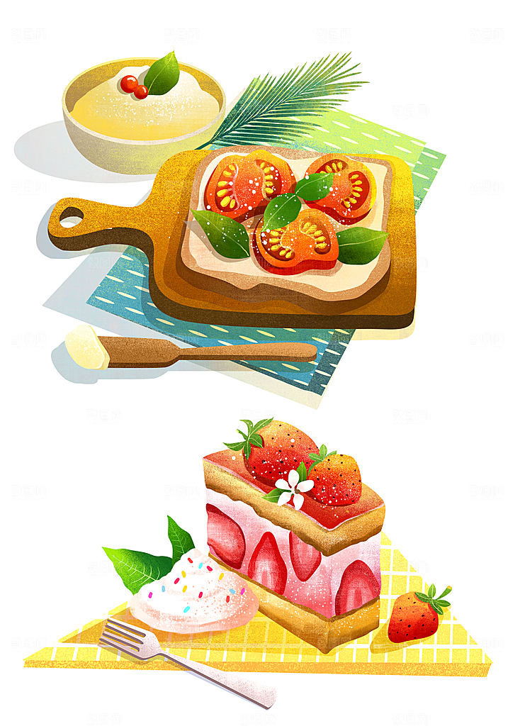 地方特色美食小吃甜点火锅元素插画