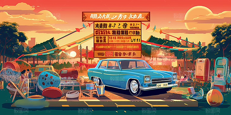 复古潮流赛博朋克手绘citypop插画