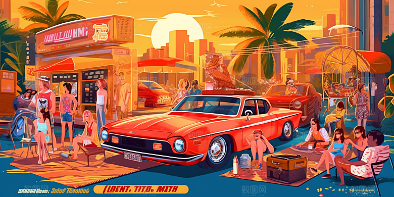 潮流复古赛博朋克手绘citypop插画