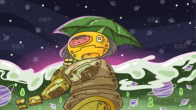 卡通儿童宇航员插画模板宇宙星球