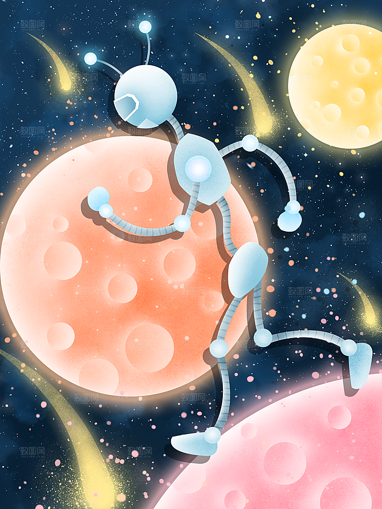 卡通儿童宇航员插画模板宇宙星球
