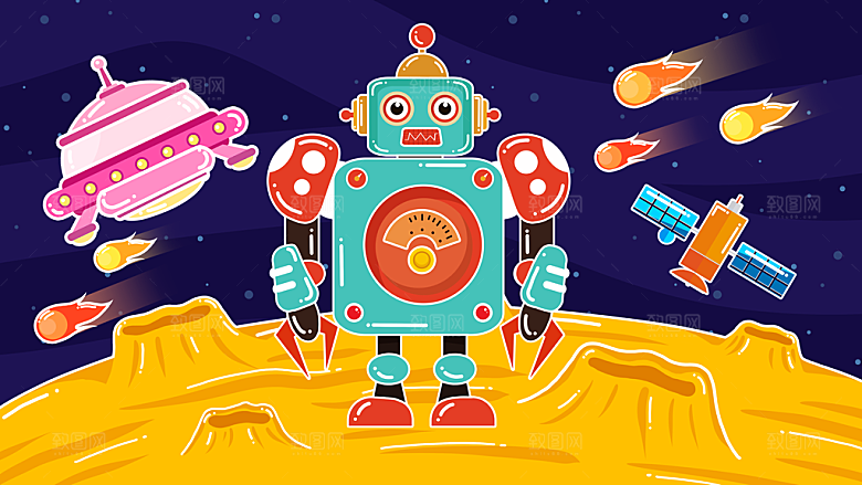 卡通儿童宇航员插画模板宇宙星球