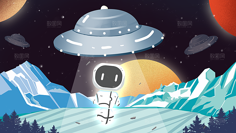 卡通儿童宇航员插画模板宇宙星球