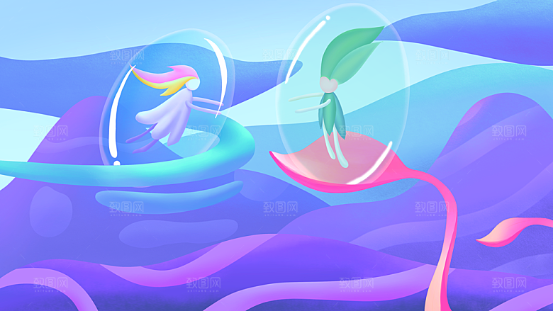 卡通手绘可爱插画风景