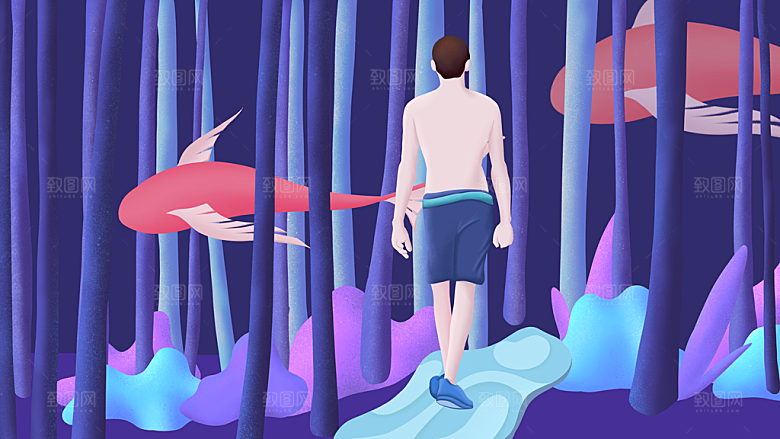 卡通手绘可爱插画风景