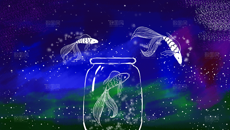 风景插画夜晚手绘