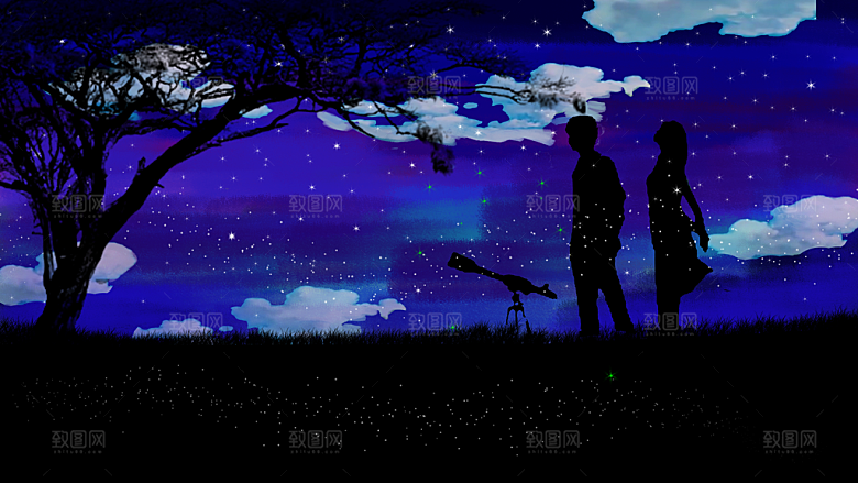 风景插画夜晚手绘