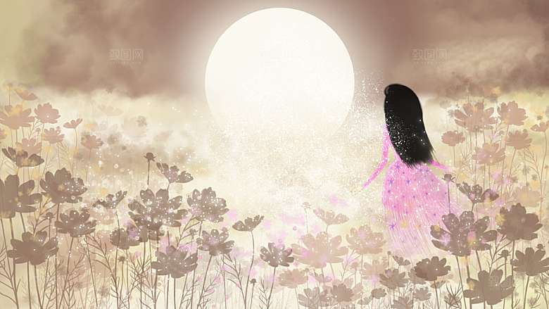 风景插画夜晚手绘