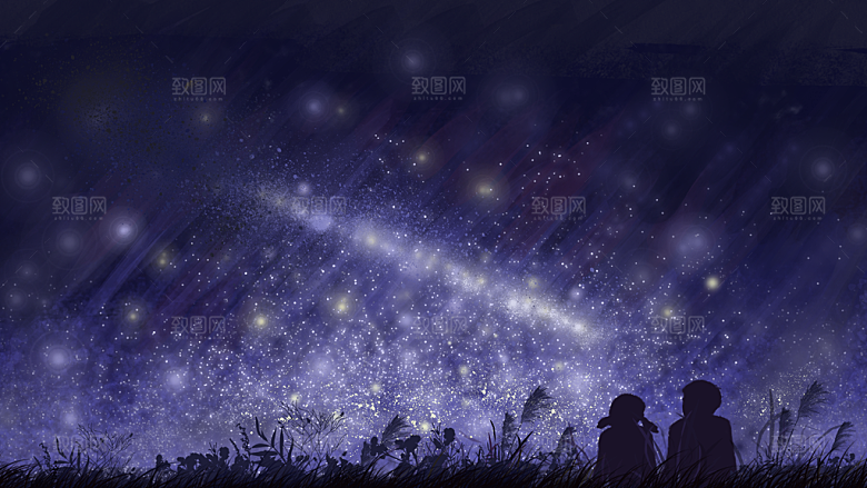 风景插画夜晚手绘