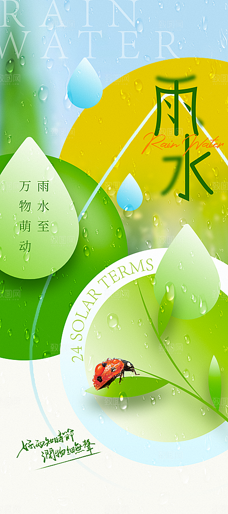 简约风传统二四节气之雨水节气海报