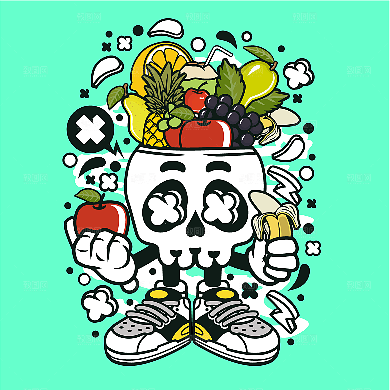 波普风墙面涂鸦海报卡通手绘抽象插画