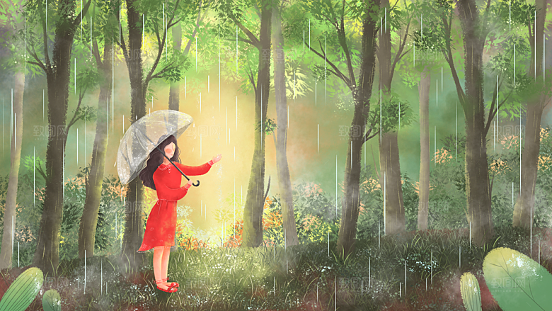 森系森林野外仙境插画海报风景