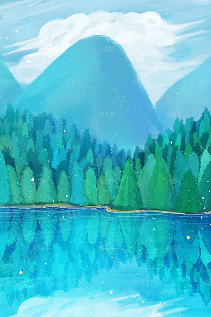 森系森林野外仙境插画海报风景