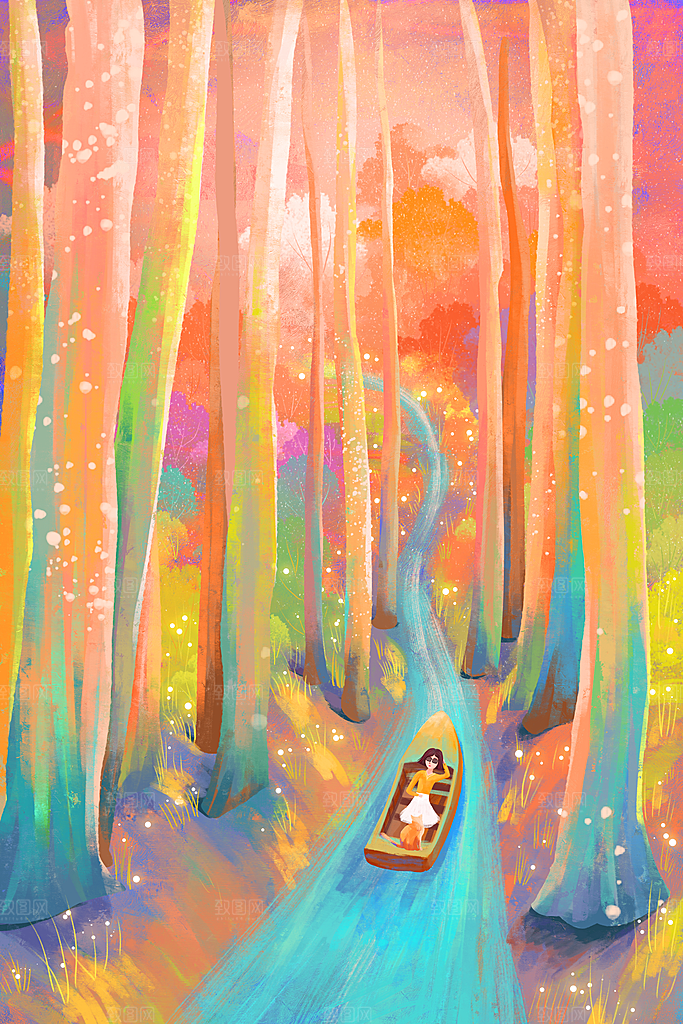 森系森林野外仙境插画海报风景