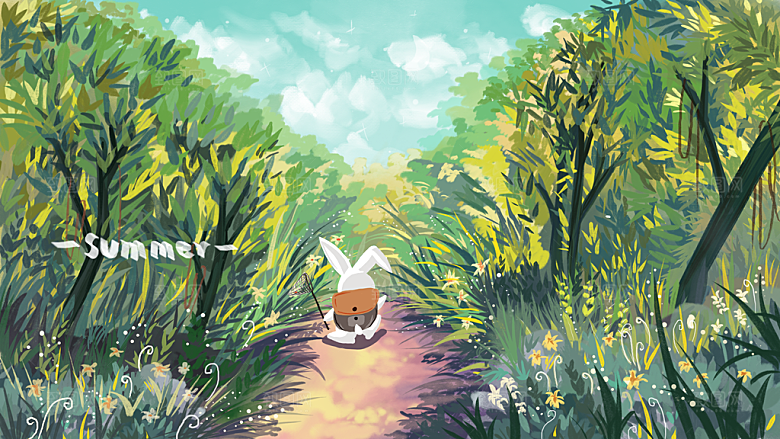 森系森林野外仙境插画海报风景