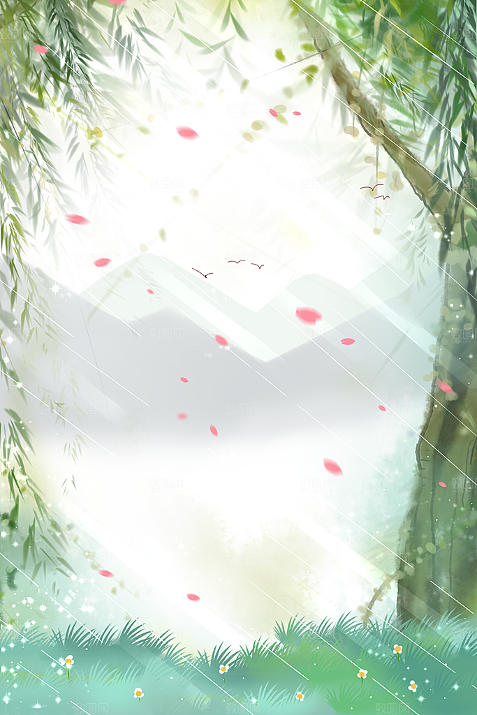 森系森林野外仙境插画海报风景