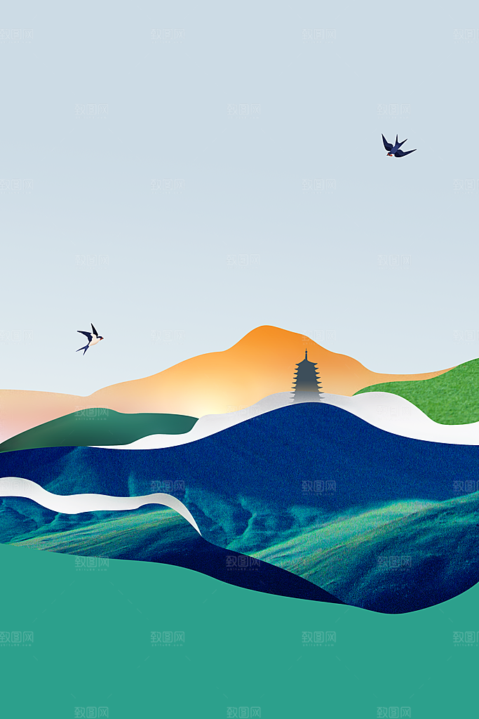 森系森林野外仙境插画海报风景