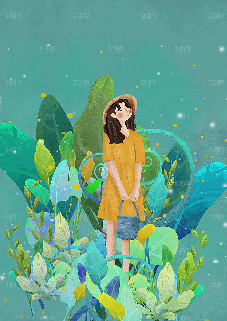 森系森林野外仙境插画海报风景