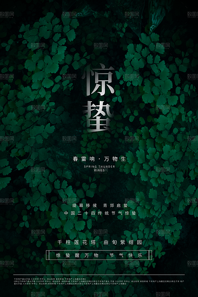 传统节日唯美中国风花鸟惊蛰海报