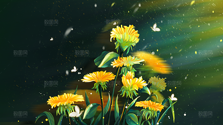 森系森林野外仙境插画海报风景