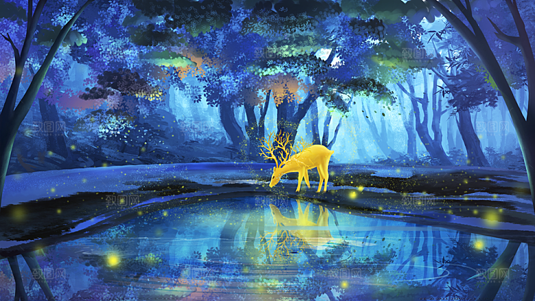 森系森林野外仙境插画海报风景