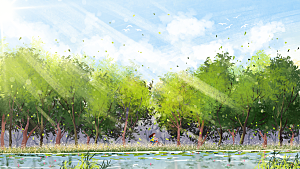 森系森林野外仙境插画海报风景