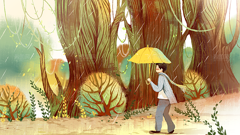 森系森林野外仙境插画海报风景