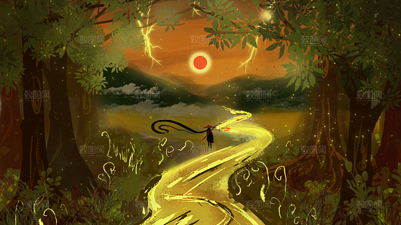 森系森林野外仙境插画海报风景