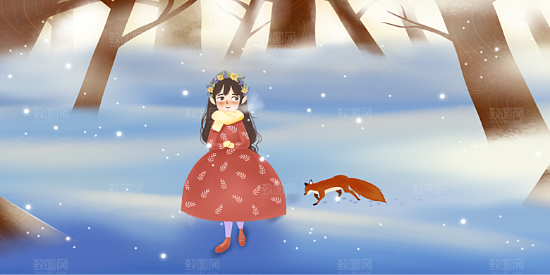 森系森林野外仙境插画海报风景
