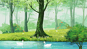 森系森林野外仙境插画海报风景