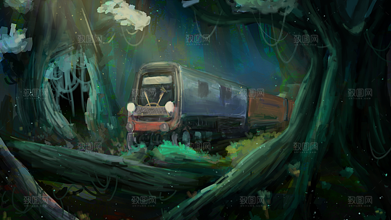 手绘山水建筑森林神庙欧式城堡天宫场景插画