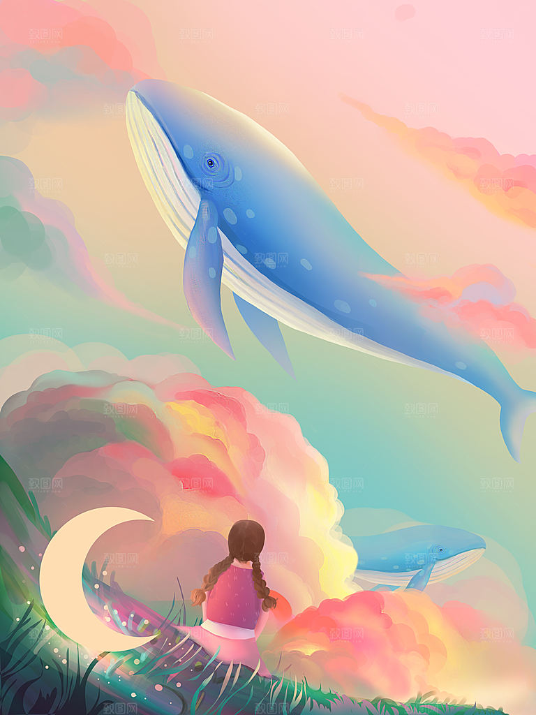 治愈系唯美小清新海报插画