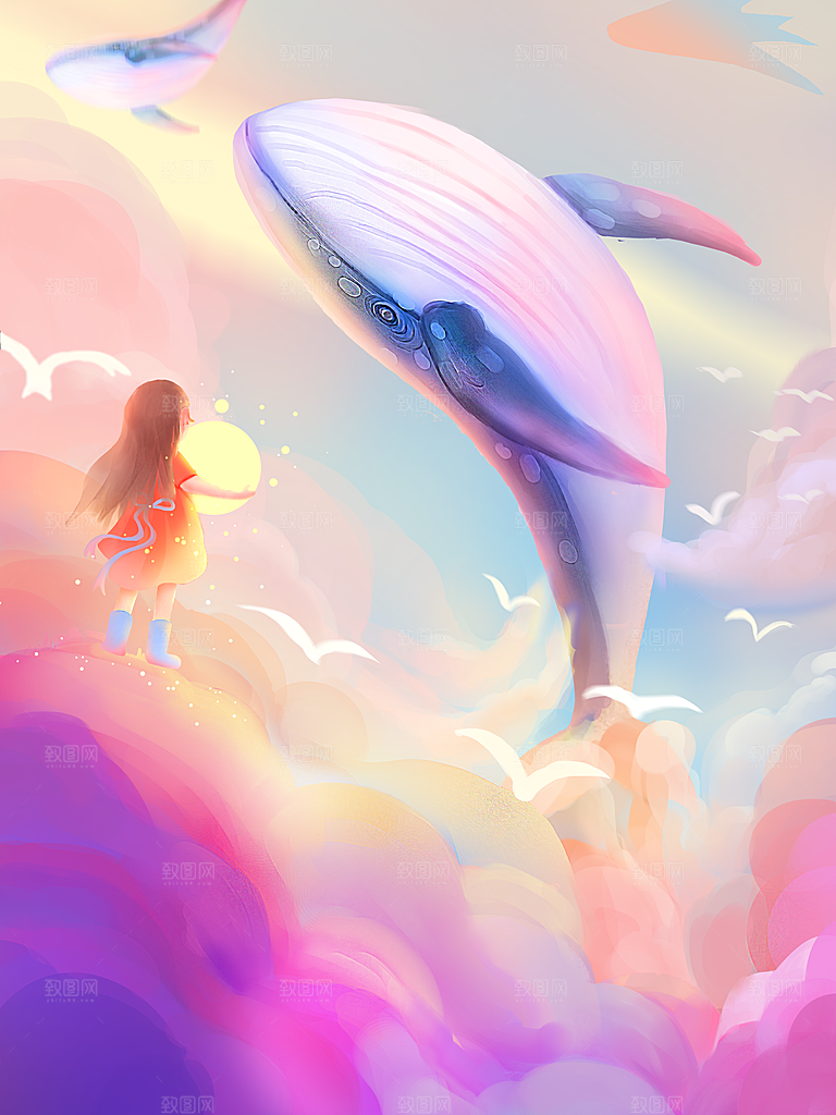 治愈系唯美小清新海报插画
