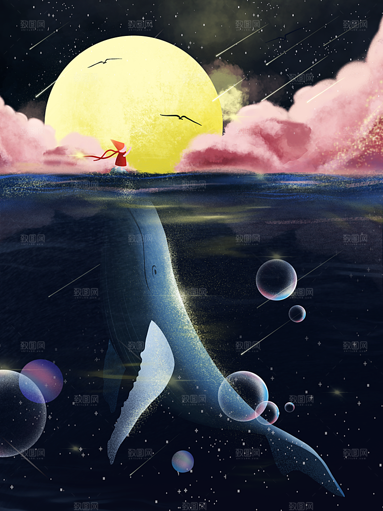 治愈系唯美小清新海报插画