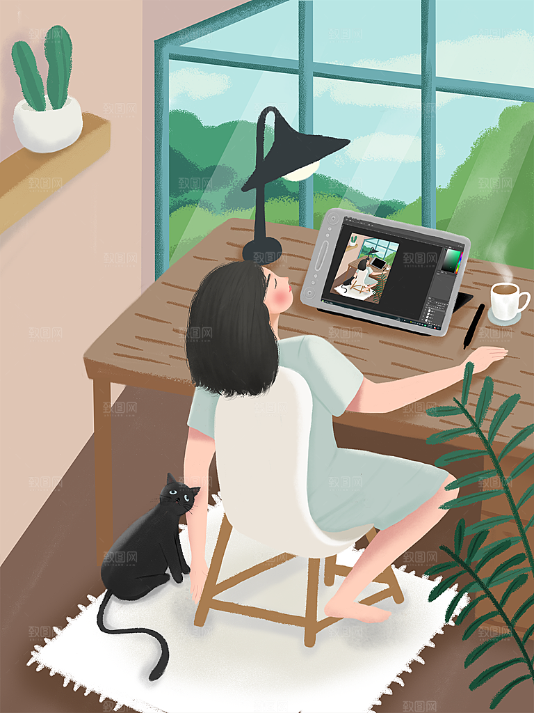 治愈系唯美小清新海报插画