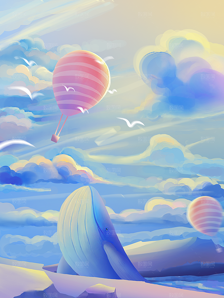 治愈系唯美小清新海报插画