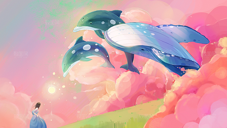 治愈系唯美小清新海报插画