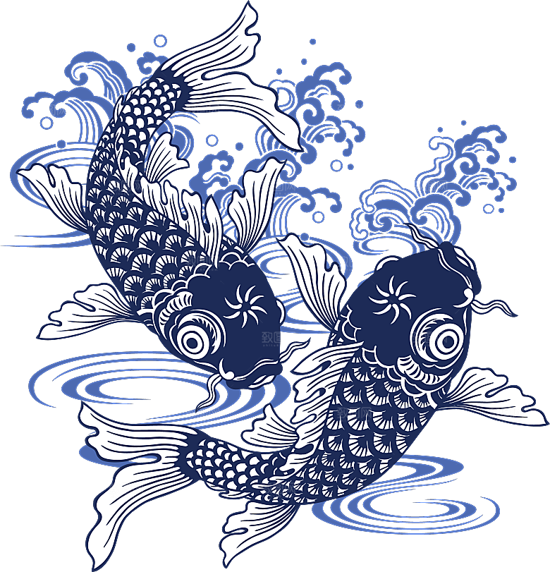 中国风手绘锦鲤鱼插画免抠PNG装饰设计