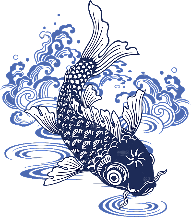 中国风手绘锦鲤鱼插画免抠PNG装饰设计