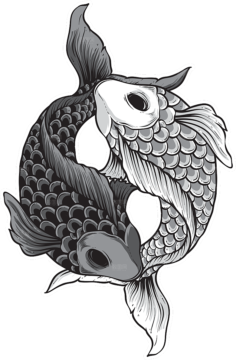 中国风手绘锦鲤鱼插画免抠PNG装饰素材