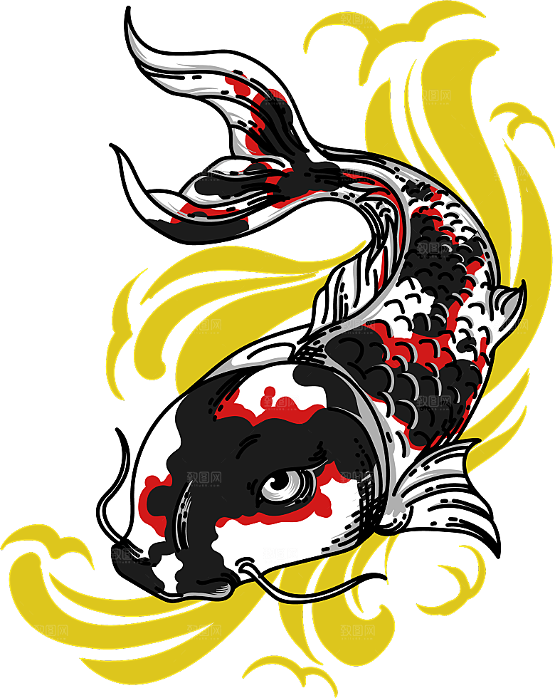中国风手绘锦鲤鱼插画免抠PNG装饰素材