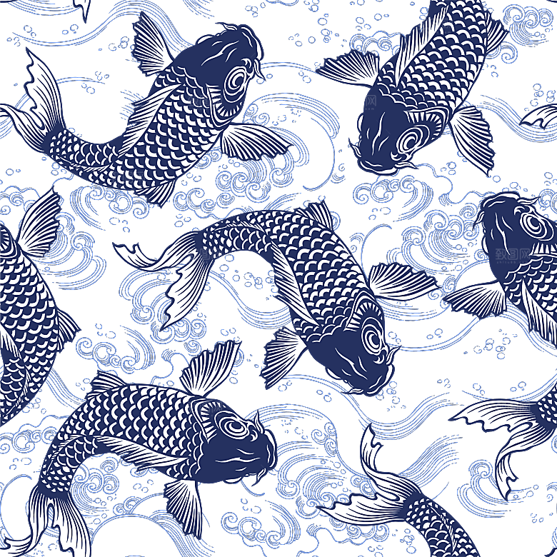 中国风手绘锦鲤鱼插画免抠PNG装饰素材