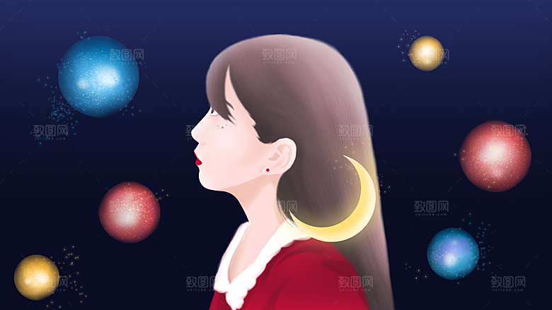 卡通手绘人物仙境主题插画