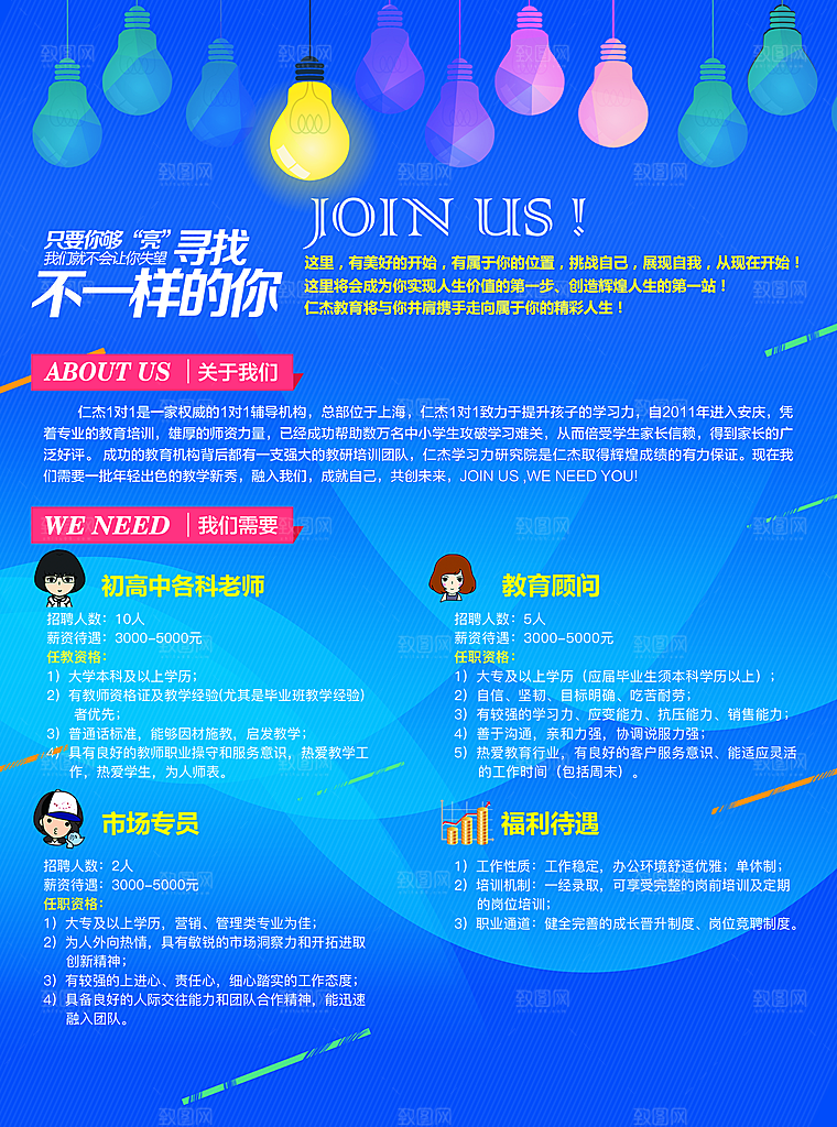 创意蓝色招聘人才企业海报