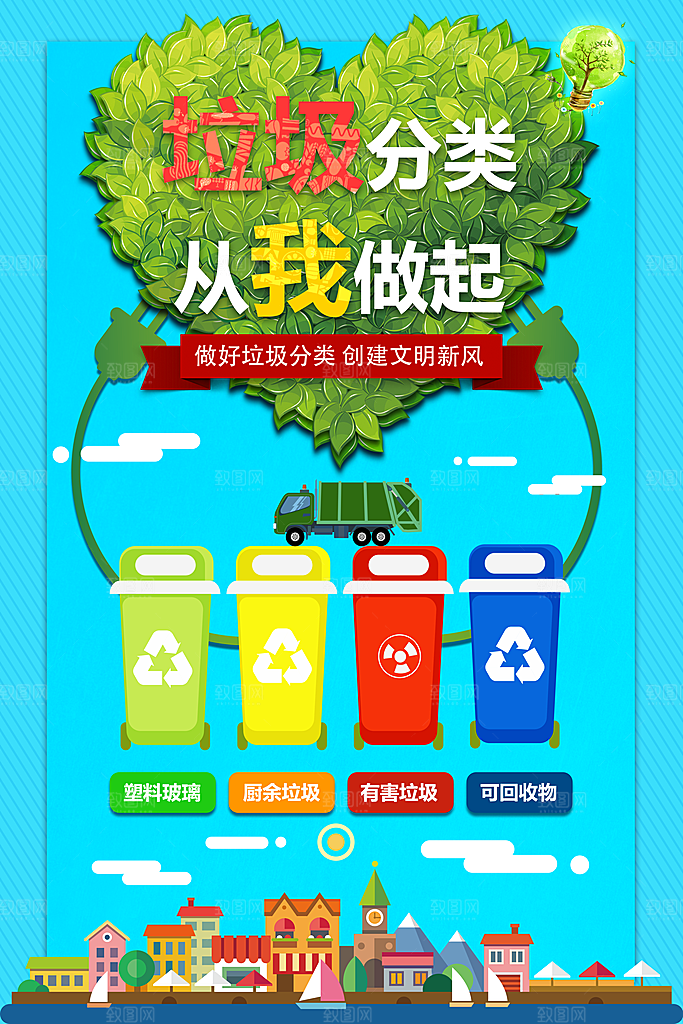 垃圾分类城市绿色环保低碳节能宣传展板海报