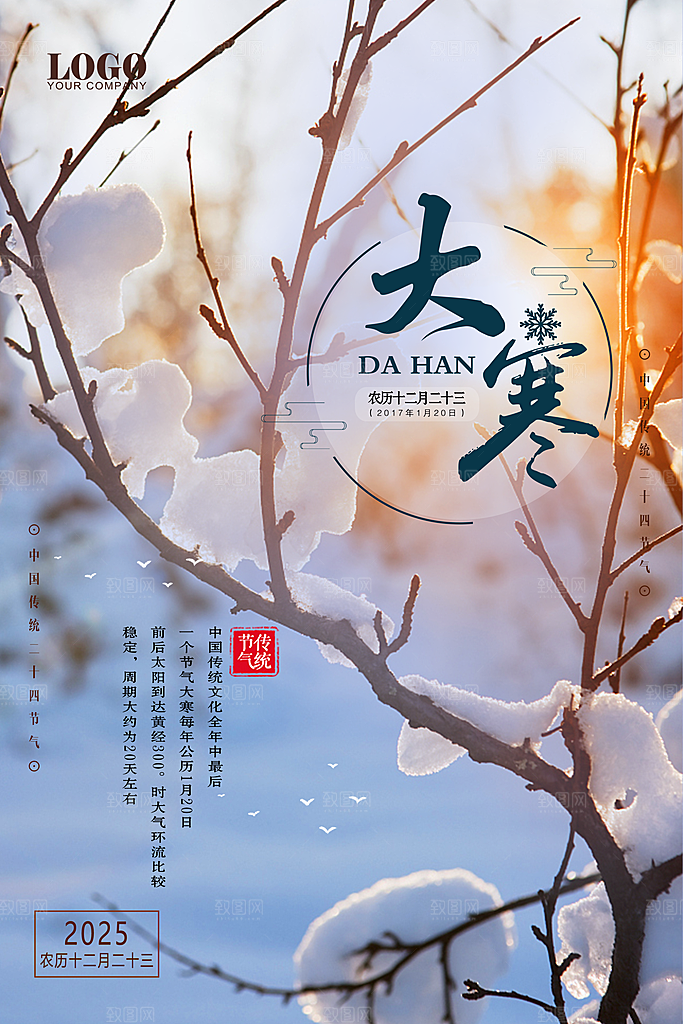 冬天大寒二十四节气海报
