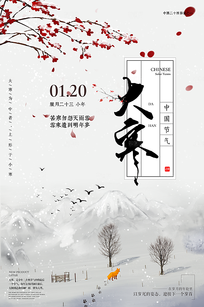 冬天大寒二十四节气海报